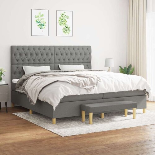  Box spring postelja z vzmetnico temno siva 200x200 cm blago, (20726907) Slike