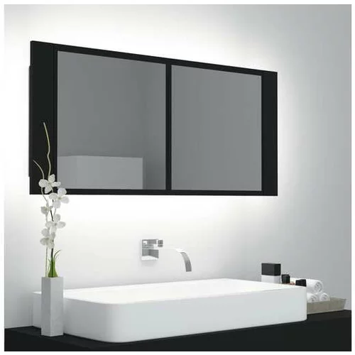  LED kopalniška omarica z ogledalom črna 100x12x45 cm