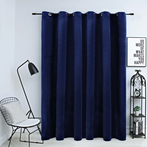 VidaXL Zatemnitvena zavesa z obročki žametna temno modra 290x245 cm Slike