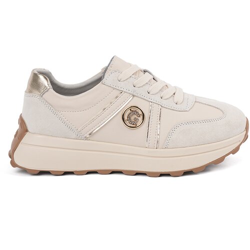 GOODIN Beige leather sneakers with a thick sole Slike