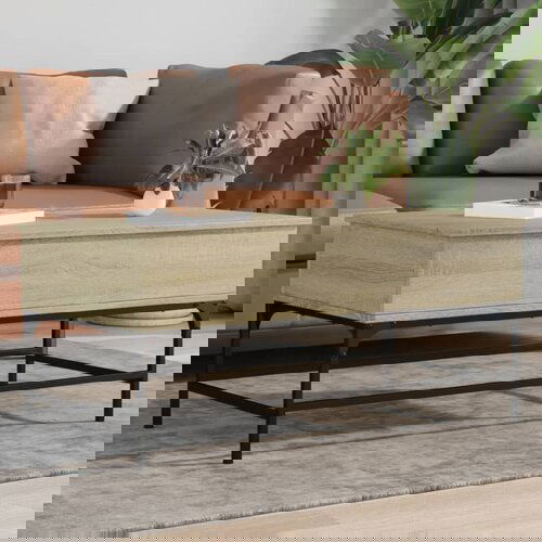 VidaXL Klubska mizica sonoma hrast 100x50x45 cm inženir. les in kovina Slike