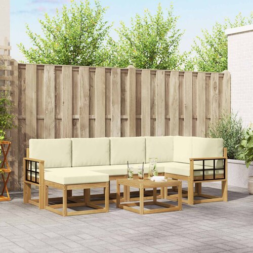  Set vanjskih sofa 7 kom. Bijela i krem Čvrsto drvo akacije Cijene