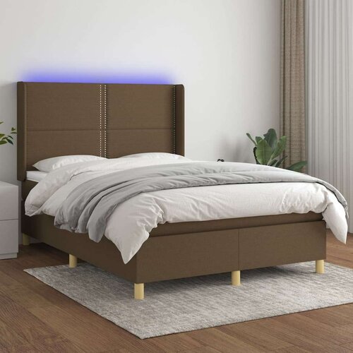  Box spring postelja z vzmetnico LED temno rjava 140x190cm blago, (20723641) Slike