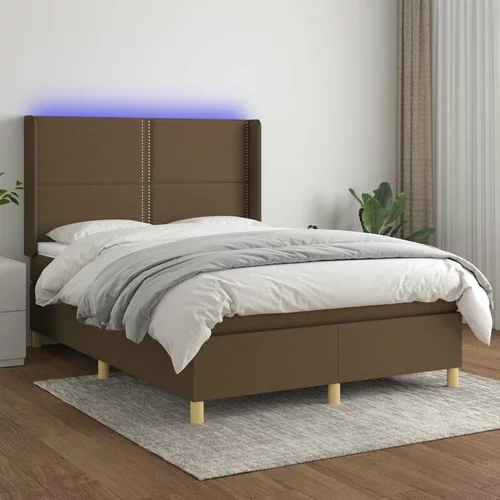  Box spring postelja z vzmetnico LED temno rjava 140x190cm blago, (20723641)