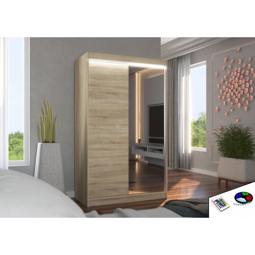 ADRK Klizni ormar REWENA s ogledalom i LED rasvjetom, 120 cm - SONOMA-SONOMA HRAST Cijene