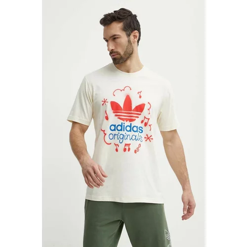 Adidas Bombažna kratka majica moška, bež barva, IS2895