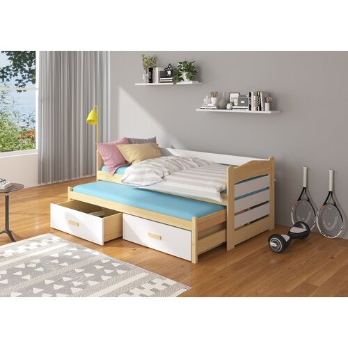 ADRK Dje�ji krevet TIARRO s madracima 97 cm - PRIRODNI BOR-BIJELA Cijene