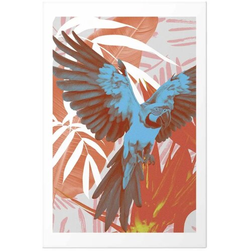  Plakat - Exotic Wings - parrot among abstract leaf patterns 40x60 Bez okvira s margom Slike