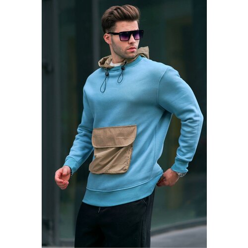 Madmext Men's Blue Kangaroo Pocket Hooded sweatshirt 6138 Cene