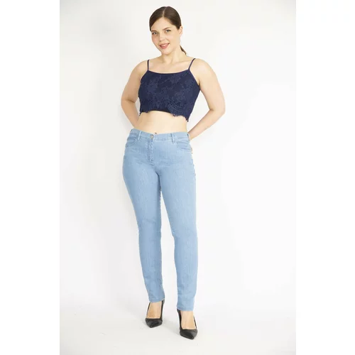 Şans Women's Blue Plus Size 5 Pockets Jeans