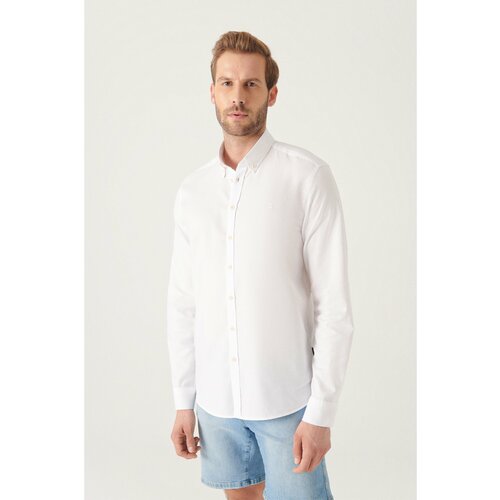 Avva Men's White Oxford 100% Cotton Buttoned Collar Standard Fit Regular Cut Shirt Slike