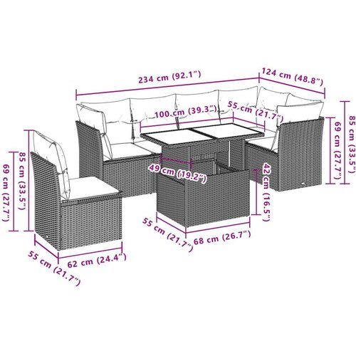  7-dijelni set vrtnih sofa od poliratana s jastucima crni Slike
