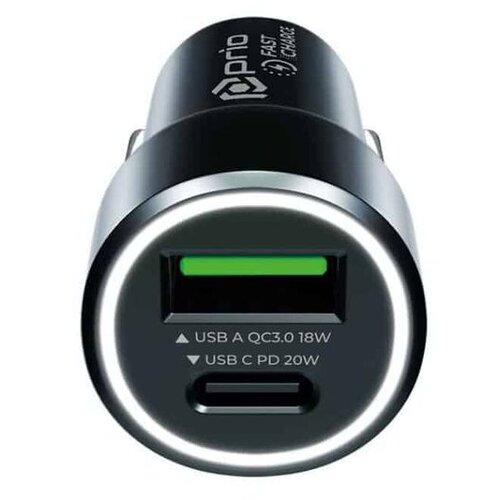 Prio Fast Charge Car Charger 20W PD (USB C) + QC 3.0 (USB A) black Cijene