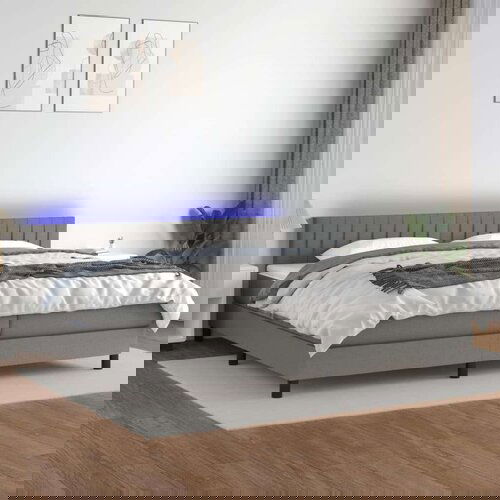  Krevet box spring s madracem LED tamnosivi 200x200 cm tkanina Slike