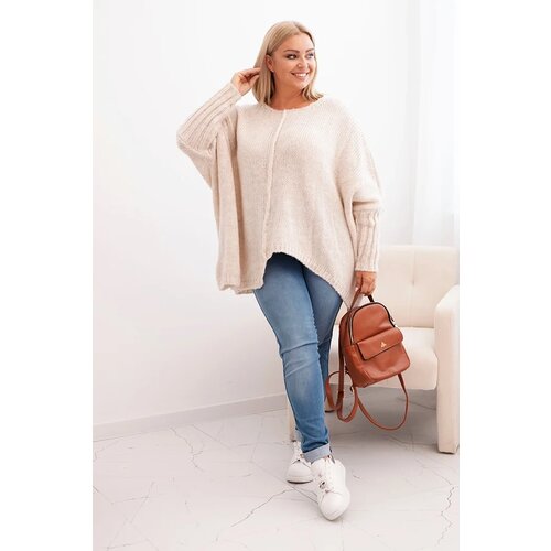 Kesi Włoski Women&amp;#039;s Plus Size sweater with acrylic in a loose fit and 3/4 sleeves beige Slike