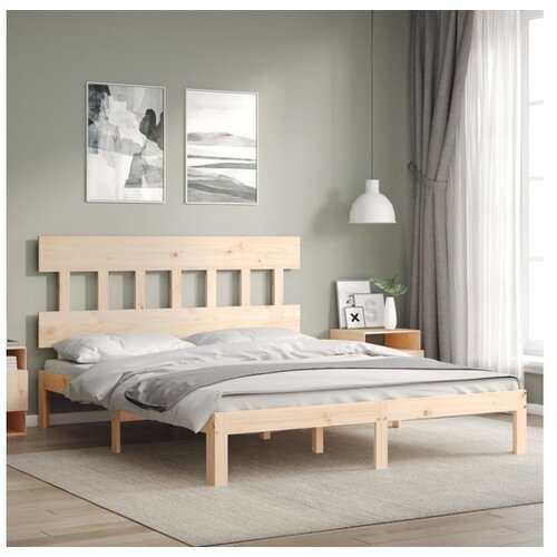 VidaXL Okvir kreveta s uzglavljem 160 x 200 cm od masivnog drva Slike