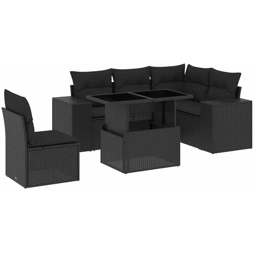 Maison Chic Seti vrtnega pohištva - Vrtna garnitura - Vrtni pohištvo set 6-delna z blazinami črna poli ratan, (21808046) Cene