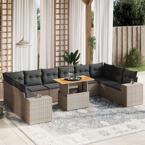 vidaXL 11-dijelni set vrtnih sofa od poliratana s jastucima sivi Cijene