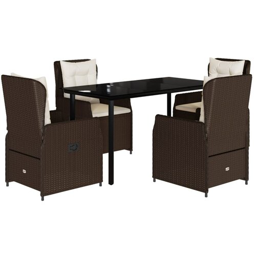  5-dijelni vrtni blagovaonski set s jastucima poliratan smeđi Smeđa 140 x 70 x 74 cm Slike