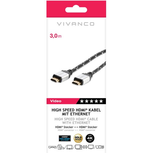 Vivanco Kabel HDMI 42202, Premium High Speed with Ethernet HDMI, UHD, HDR, 3m Cene