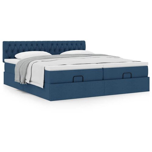 VidaXL Otomanski posteljni okvir z vzmetnicami moder 180x200 cm blago Slike
