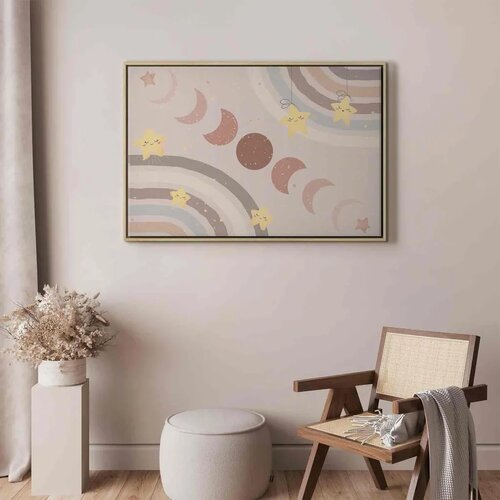  Slika - Joyful Sky - Yellow Cheerful Stars with a Rainbow Against the Phases of the Moon in a Light Beige Sky Hue 60x40 U prirod Slike