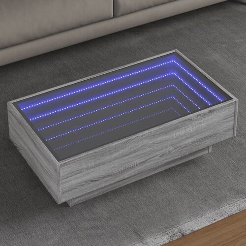 vidaXL Klubska mizica LED siva sonoma 90x50x30 cm inženirski les Cene