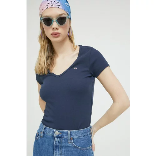 Tommy Jeans Kratka majica ženski, mornarsko modra barva