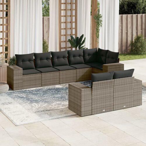 vidaXL 8-dijelni set vrtnih sofa od poliratana s jastucima sivi Cijene