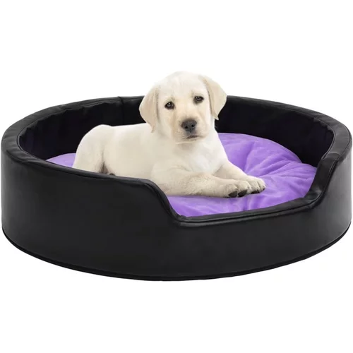  Pasja postelja črna in vijolična 99x89x21 cm pliš in um. usnje