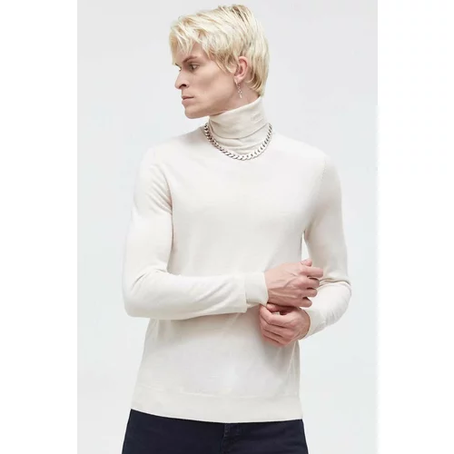 Hugo Vuneni pulover za muškarce, boja: bež, lagani, s dolčevitom