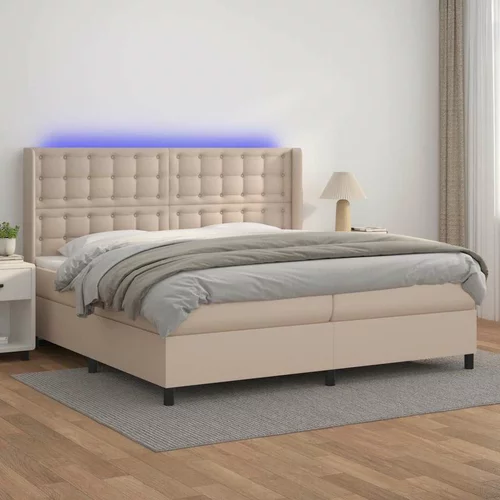  Box spring postelja vzmetnico LED kapučino 200x200 cm um. usnje, (20901429)