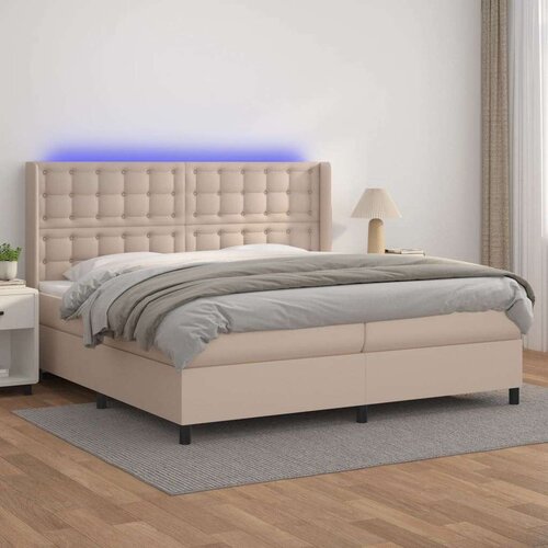  Krevet box spring madrac LED cappuccino 200x200cm umjetna koža Slike