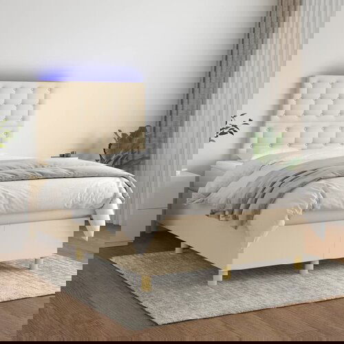  The Living Store Box spring postelja z vzmetnico LED krem 120x200 cm blago - Box Spring Postelja, (21441456) Slike