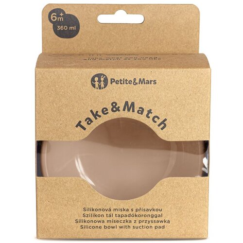 Petite&amp;amp;Mars Silikonska skodelica z vakuumom 360 ml Take&amp;amp;Match 6 m+, Velvet Latte Slike