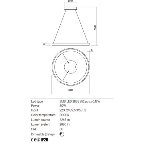  Redo 01-2674- LED prigu&amp;scaron;iva luster na sajli ICONIC LED/50W/230V pr. 58 cm crna Slike