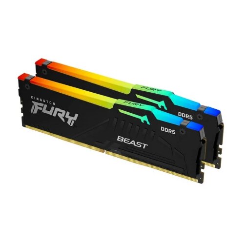 Kingston DDR5 32GB (2x16GB) 6000MHz [FURY BEAST RGB], Non-ECC UDIMM, CL30 1.4V, 288-Pin 1Rx8, Black, Memory Kit, w/RGB Heatsink, XMP & EXPO Cene