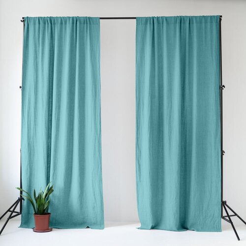 Linen Tales Turkizna lanena zavesa 140x330 cm Coastal Blue – Cene