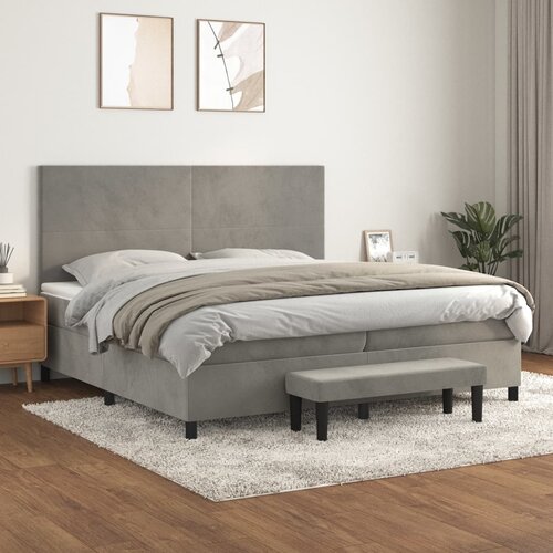 The Living Store Box spring postelja z vzmetnico svetlo siva 200x200 cm žamet - Box Spring Postelja, (21491720) Slike