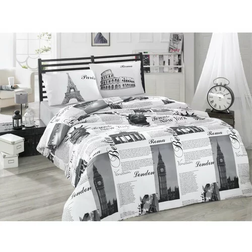 Mijolnir Crno-bijela pamučna posteljina za bračni krevet 200x200 cm City –