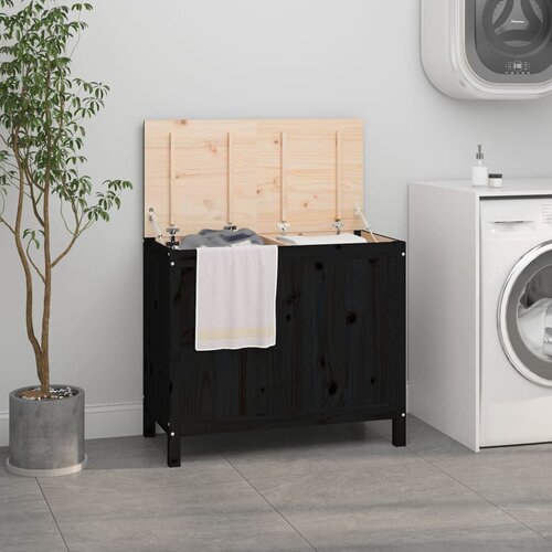 vidaXL Kutija za rublje crna 88,5 x 44 x 76 cm od masivne borovine Cijene