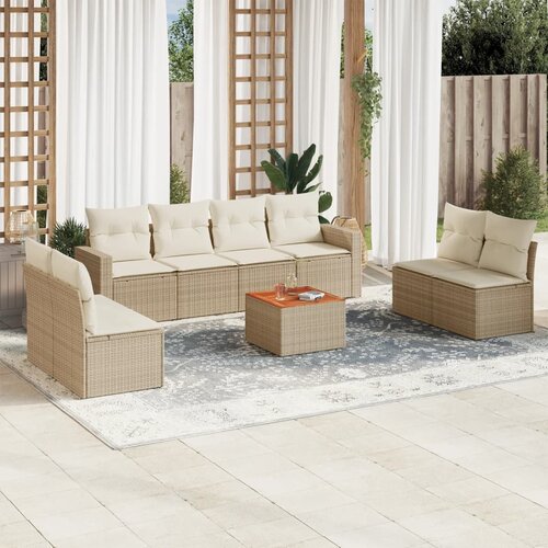VidaXL 9-dijelni set vrtnih sofa s jastucima bež od poliratana Slike