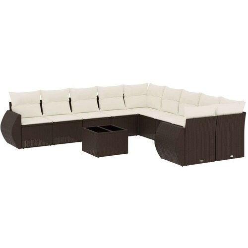 VidaXL 11-dijelni set vrtnih sofa od poliratana s jastucima smeđi Slike