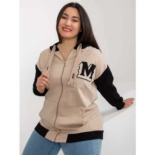 Fashion Hunters Beige and black plus size zippered sweatshirt with patch