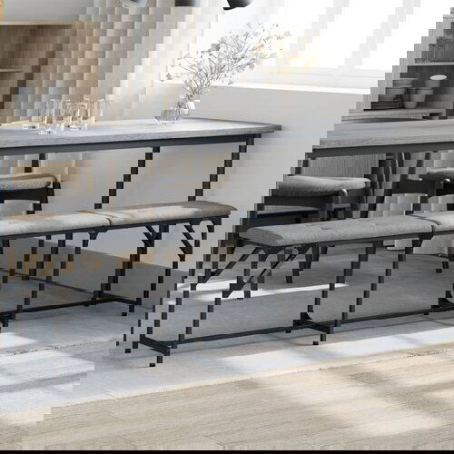 VidaXL Blagovaonska klupa svjetlosiva 186 x 32 x 45 cm čelik i tkanina Slike