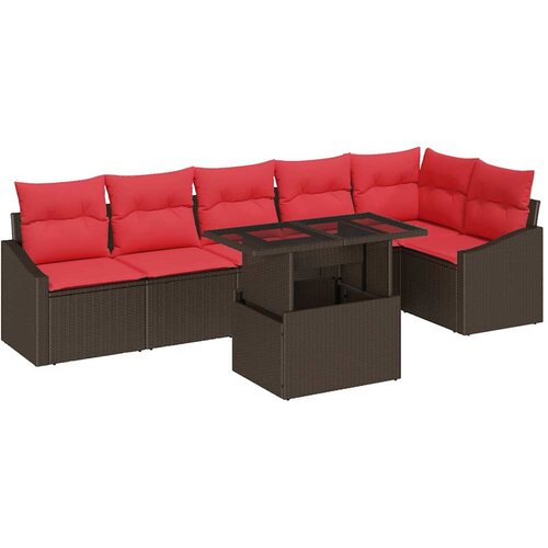 vidaXL Vrtna sedežna garnitura z blazino 7 pcs Rjava in rdeča, (5000135205) Cene