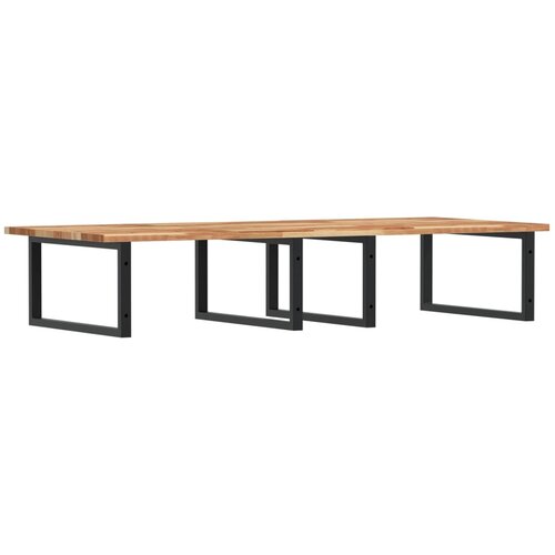  Zidna polica za umivaonik od čelika i masivnog bagremovog drva Smeđa 140 x 60 x 2 cm Slike