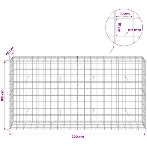  Gabion s žicom debljine 5 mm i mrežom 10x10 cm 200x50x100 cm Slike