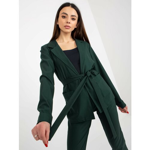Fashion Hunters Dark green jacket with pockets and belt Slike