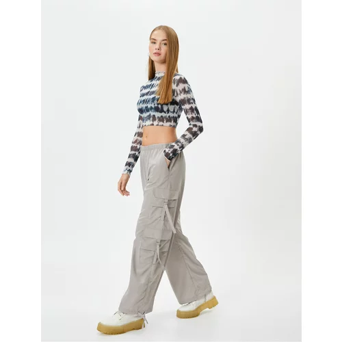 Koton Cargo Pants with Pockets, Elastic Waist, Tie Detail on the Legs